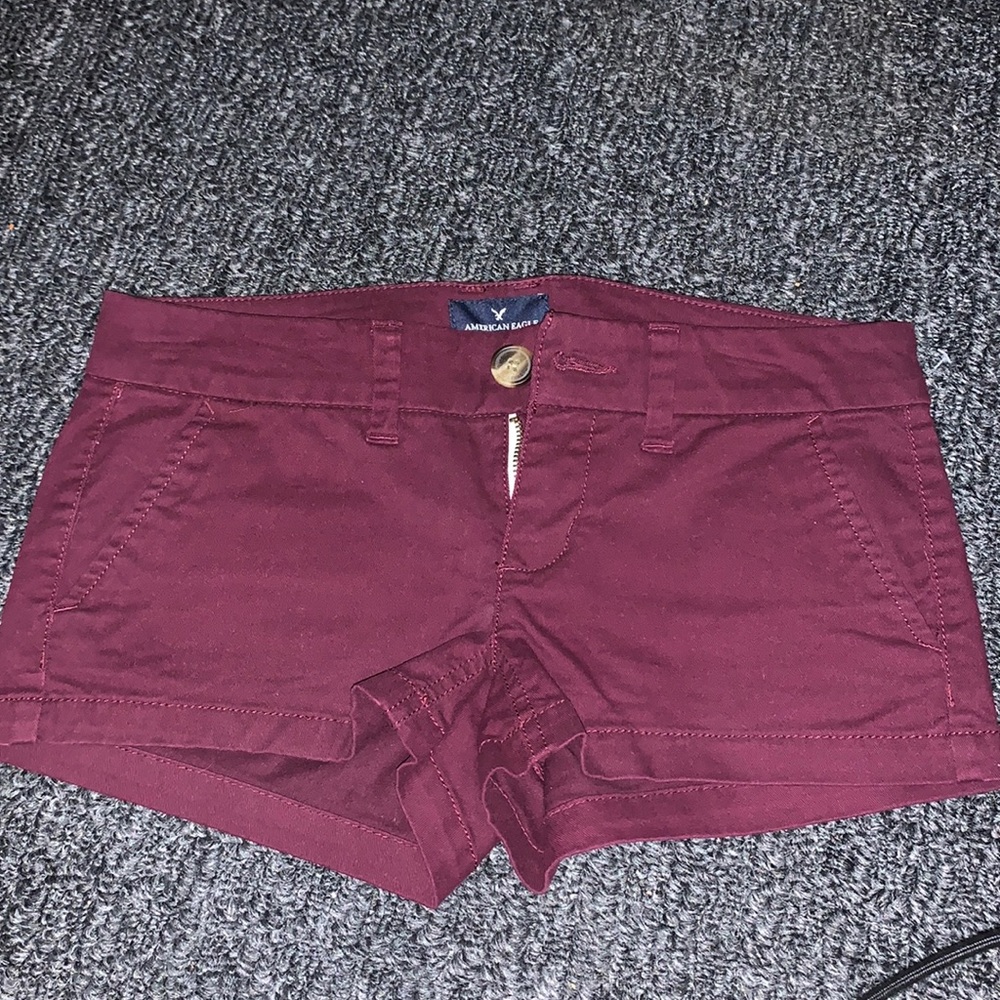 American Eagle Maroon Stretch Midrise Jean Shorts